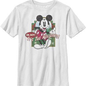 DISNEY Micky Mouse It's The Holidays Boys XS 2-4 Tee T-Shirt White Christmas NEW